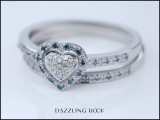 0.23 Carat (ctw) Sterling Silver Round Blue & White Diamond Ladies Heart Shaped Bridal Engagement Ring With Matching Band Set 1/4 CT