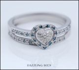 0.23 Carat (ctw) Sterling Silver Round Blue & White Diamond Ladies Heart Shaped Bridal Engagement Ring With Matching Band Set 1/4 CT