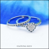 0.23 Carat (ctw) Sterling Silver Round Blue & White Diamond Ladies Heart Shaped Bridal Engagement Ring With Matching Band Set 1/4 CT