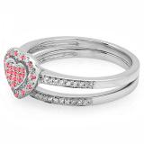 0.23 Carat (ctw) 14K White Gold Round Ruby & White Diamond Ladies Heart Shaped Bridal Engagement Ring With Matching Band Set 1/4 CT