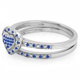 0.23 Carat (ctw) Sterling Silver Round Blue Sapphire & White Diamond Ladies Heart Shaped Bridal Engagement Ring With Matching Band Set 1/4 CT