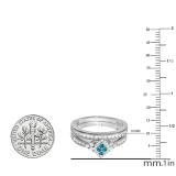 0.80 Carat (ctw) Sterling Silver Round Blue & White Diamond Ladies Bridal Marquise Shape Promise Engagement Ring Set With Matching Band 3/4 CT