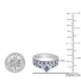0.80 Carat (ctw) Sterling Silver Round Blue Sapphire & White Diamond Ladies Bridal Marquise Shape Promise Engagement Ring Set With Matching Band 3/4 CT