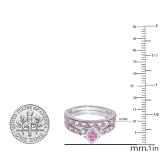 0.80 Carat (ctw) Sterling Silver Round Pink Sapphire & White Diamond Ladies Bridal Marquise Shape Promise Engagement Ring Set With Matching Band 3/4 CT