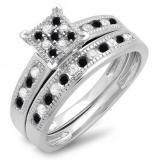 0.50 Carat (ctw) Sterling Silver Round Black & White Diamond Ladies Engagement Bridal Ring Set Matching Wedding Band 1/2 CT