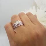 0.50 Carat (ctw) Sterling Silver Round Pink Sapphire & White Diamond Ladies Engagement Bridal Ring Set Matching Wedding Band 1/2 CT