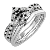 0.33 Carat (ctw) 10K White Gold Round Black & White Diamond Ladies Marquise Shape Bridal Promise Engagement Ring Set With Matching Band 1/3 CT