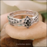 0.33 Carat (ctw) 10K White Gold Round Black & White Diamond Ladies Marquise Shape Bridal Promise Engagement Ring Set With Matching Band 1/3 CT