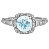 2.10 Carat (ctw) 14k White Gold Round Aquamarine & White Diamond Ladies Engagement Halo Bridal Ring