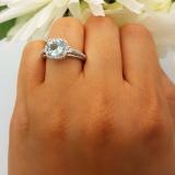 2.10 Carat (ctw) 14k White Gold Round Aquamarine & White Diamond Ladies Engagement Halo Bridal Ring