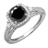 2.10 Carat (ctw) 14k White Gold Round Black & White Diamond Ladies Engagement Halo Bridal Ring