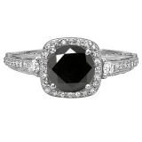 2.10 Carat (ctw) 14k White Gold Round Black & White Diamond Ladies Engagement Halo Bridal Ring