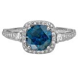 2.10 Carat (ctw) 14k White Gold Round Blue & White Diamond Ladies Engagement Halo Bridal Ring