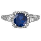 2.10 Carat (ctw) 14k White Gold Round Blue Sapphire & White Diamond Ladies Engagement Halo Bridal Ring