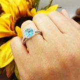 2.10 Carat (ctw) 14k White Gold Round Blue Topaz & White Diamond Ladies Engagement Halo Bridal Ring