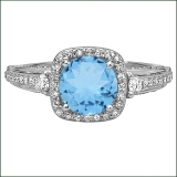 2.10 Carat (ctw) 14k White Gold Round Blue Topaz & White Diamond Ladies Engagement Halo Bridal Ring