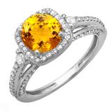 2.10 Carat (ctw) 14k White Gold Round Yellow Citrine & White Diamond Ladies Engagement Halo Bridal Ring