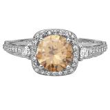 2.10 Carat (ctw) 14k White Gold Round Champagne & White Diamond Ladies Engagement Halo Bridal Ring
