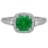 2.10 Carat (ctw) 14k White Gold Round Green Emerald & White Diamond Ladies Engagement Halo Bridal Ring