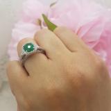 2.10 Carat (ctw) 14k White Gold Round Green Emerald & White Diamond Ladies Engagement Halo Bridal Ring