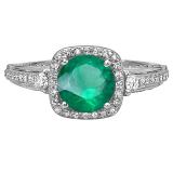 2.10 Carat (ctw) 14k White Gold Round Green Emerald & White Diamond Ladies Engagement Halo Bridal Ring