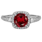 2.10 Carat (ctw) 14k White Gold Round Red Garnet & White Diamond Ladies Engagement Halo Bridal Ring