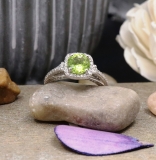 2.10 Carat (ctw) 10k White Gold Round Green Peridot & White Diamond Ladies Engagement Halo Bridal Ring