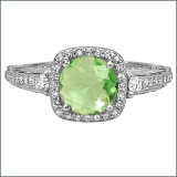 2.10 Carat (ctw) 14k White Gold Round Green Peridot & White Diamond Ladies Engagement Halo Bridal Ring