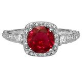 2.10 Carat (ctw) 10k White Gold Round Red Ruby & White Diamond Ladies Engagement Halo Bridal Ring