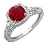 2.10 Carat (ctw) 14k White Gold Round Red Ruby & White Diamond Ladies Engagement Halo Bridal Ring
