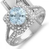 2.50 Carat (ctw) 18K White Gold Round Aquamarine & White Diamond Halo Style Engagement Bridal Ring