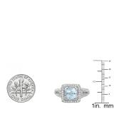 2.50 Carat (ctw) 14K White Gold Round Aquamarine & White Diamond Halo Style Engagement Bridal Ring