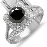 2.50 Carat (ctw) 14K White Gold Round Black & White Diamond Halo Style Engagement Bridal Ring