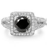 2.50 Carat (ctw) 14K White Gold Round Black & White Diamond Halo Style Engagement Bridal Ring