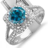 2.50 Carat (ctw) 14K White Gold Round Blue & White Diamond Halo Style Engagement Bridal Ring