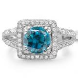 2.50 Carat (ctw) 14K White Gold Round Blue & White Diamond Halo Style Engagement Bridal Ring