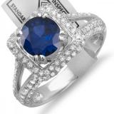 2.50 Carat (ctw) 14K White Gold Round Blue Sapphire & White Diamond Halo Style Engagement Bridal Ring