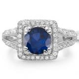 2.50 Carat (ctw) 14K White Gold Round Blue Sapphire & White Diamond Halo Style Engagement Bridal Ring