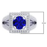2.50 Carat (ctw) 14K White Gold Round Blue Sapphire & White Diamond Halo Style Engagement Bridal Ring