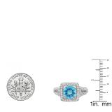 2.50 Carat (ctw) 14K White Gold Round Blue Topaz & White Diamond Halo Style Engagement Bridal Ring