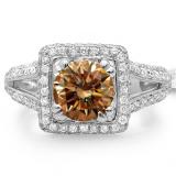 2.50 Carat (ctw) 14K White Gold Round Champagne & White Diamond Halo Style Engagement Bridal Ring