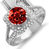 2.50 Carat (ctw) 18K White Gold Round Red Garnet & White Diamond Halo Style Engagement Bridal Ring