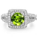 2.50 Carat (ctw) 18K White Gold Round Green Peridot & White Diamond Halo Style Engagement Bridal Ring