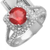 2.50 Carat (ctw) 18K White Gold Round Red Ruby & White Diamond Halo Style Engagement Bridal Ring