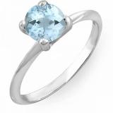 1.00 Carat (ctw) 14K White Gold Round Blue Aquamarine Ladies Bridal Engagement Solitaire Ring 1 CT