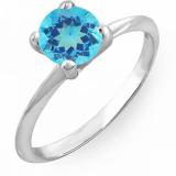 1.00 Carat (ctw) 14K White Gold Round Blue Topaz Ladies Bridal Engagement Solitaire Ring 1 CT