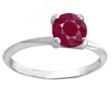 1.00 Carat (ctw) 18K White Gold Round Ruby Ladies Bridal Engagement Solitaire Ring 1 CT