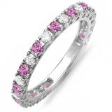 1.00 Carat (ctw) 14K White Gold Round Pink Sapphire & White Diamond Eternity Sizeable Stackable Ring Anniversary Wedding Band 1 CT