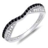 0.36 Carat (ctw) 14k White Gold Round Black & White Diamond Ladies Anniversary Wedding Band Stackable Ring 1/3 CT