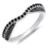 0.36 Carat (ctw) 14k White Gold Round Black Diamond Ladies Anniversary Wedding Band Stackable Ring 1/3 CT